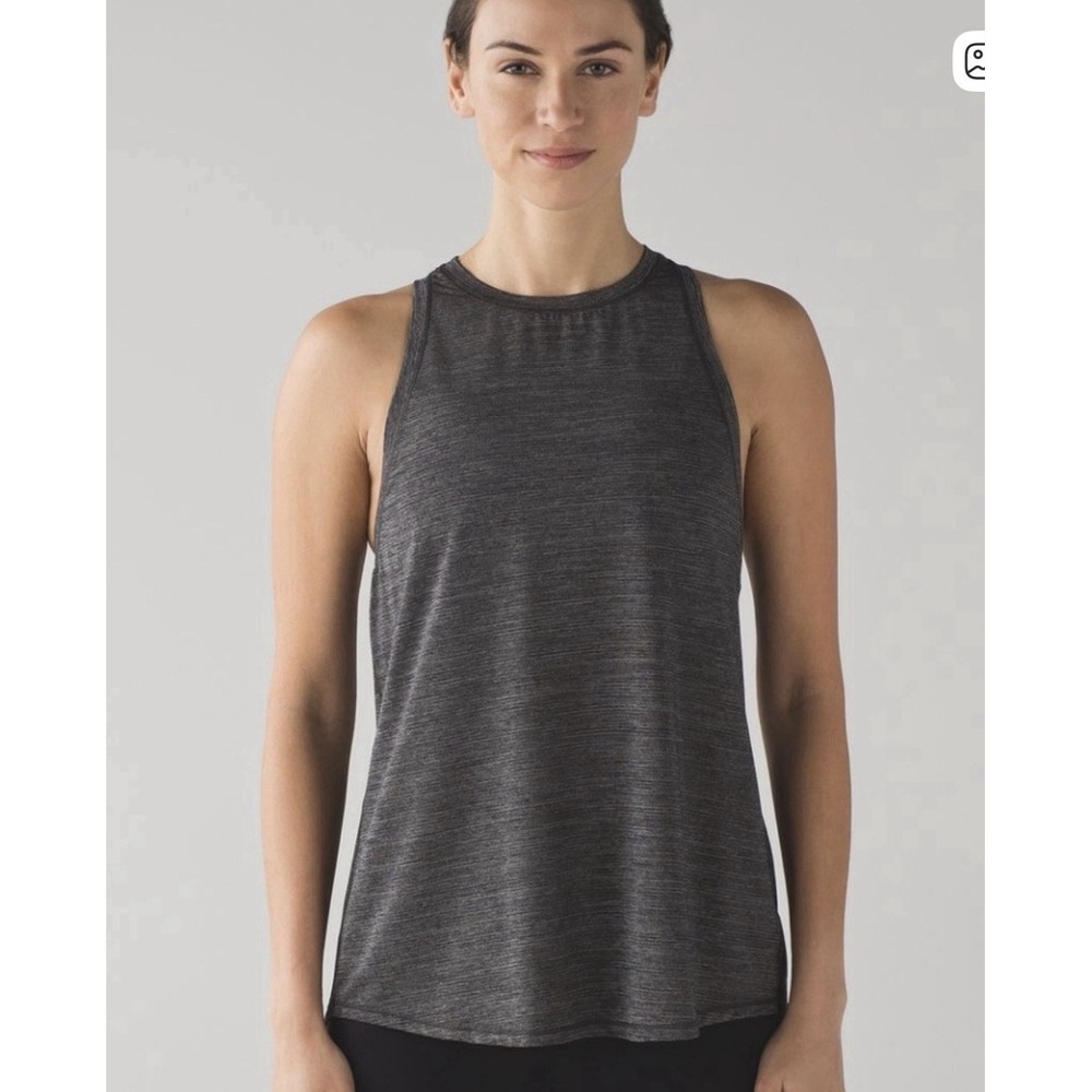 Lululemon Heathered Black Racerback  Hot Like Agni Singlet Tie Tank 4/6  S-16